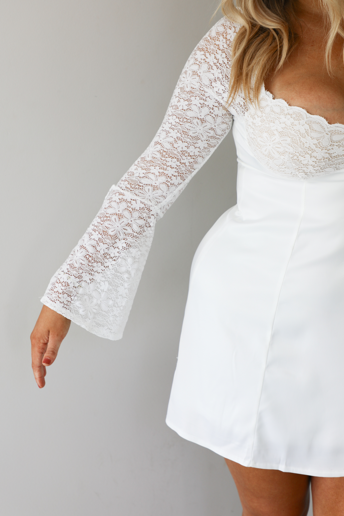 Something To See Satin Lace Dress: White