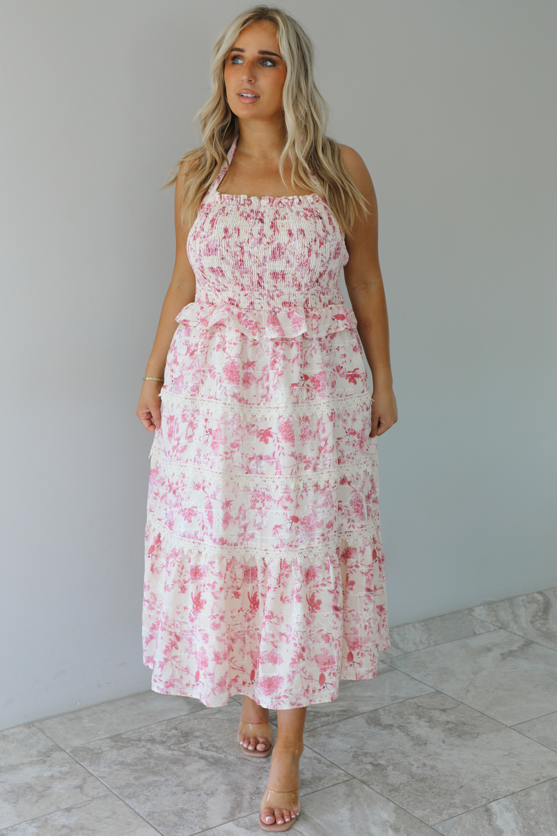 Romance Beachside Dress: Cream/Berry