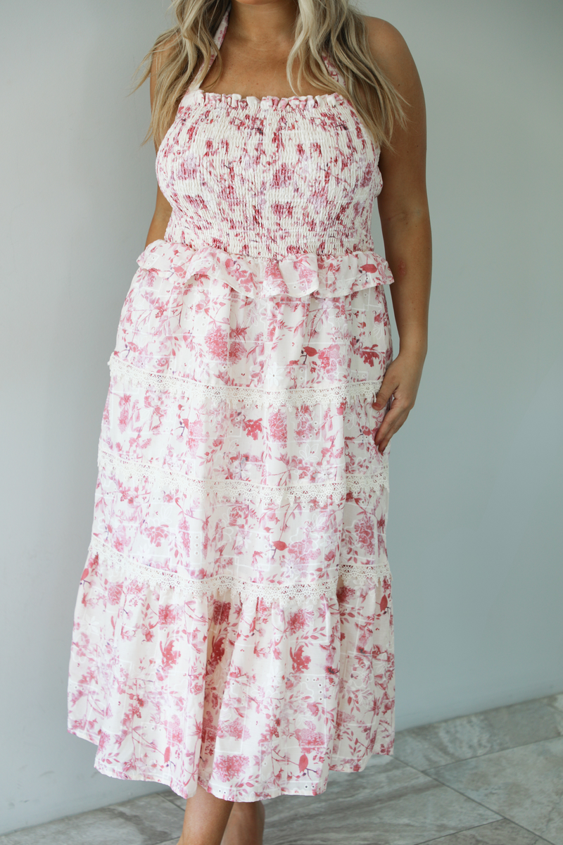 Romance Beachside Dress: Cream/Berry