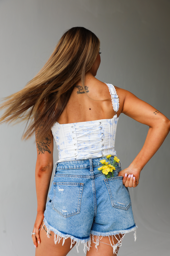 Feel The Sun Corset: Vintage Blue/White