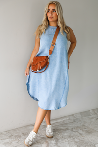 Keeping Tabs Midi Dress: Light Denim