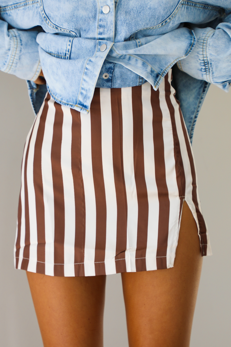 Simple Stripes Skirt: Brown/Ivory