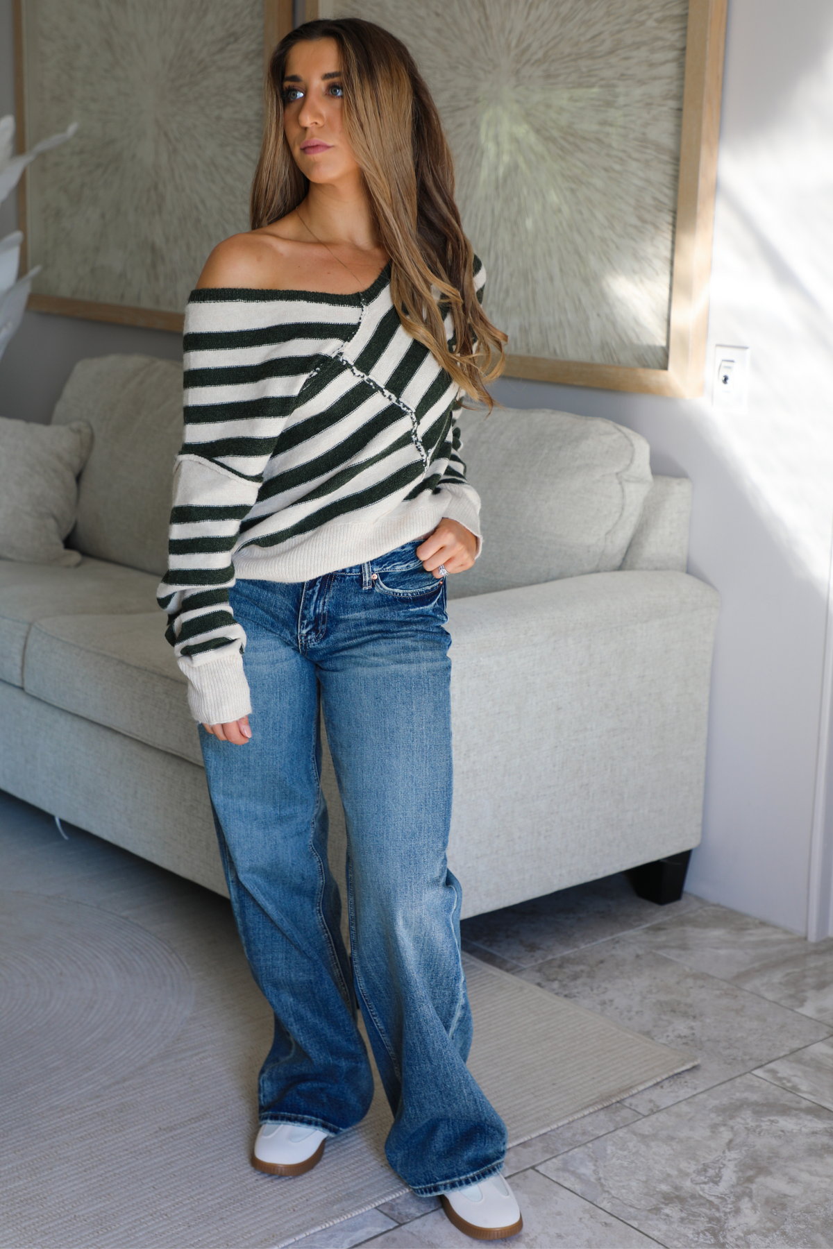 Go Around Sweater: Olive/Ivory