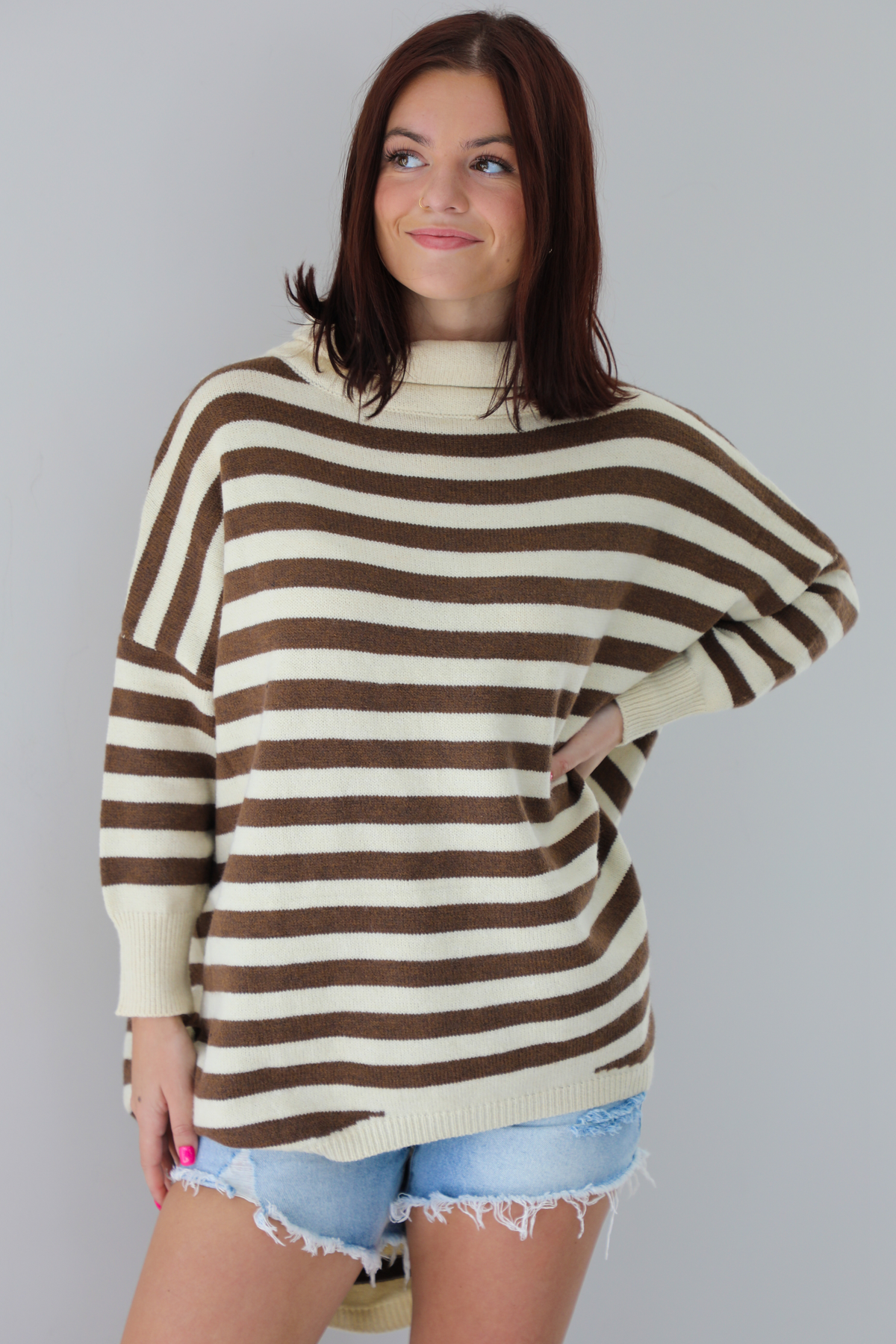 Autumn Time Sweater Tunic: Ivory/Taupe