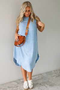 Keeping Tabs Midi Dress: Light Denim