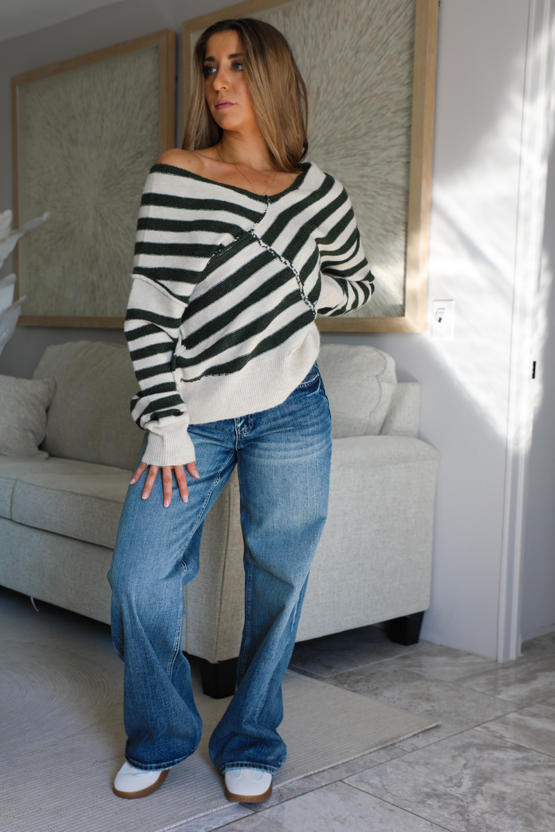 Go Around Sweater: Olive/Ivory