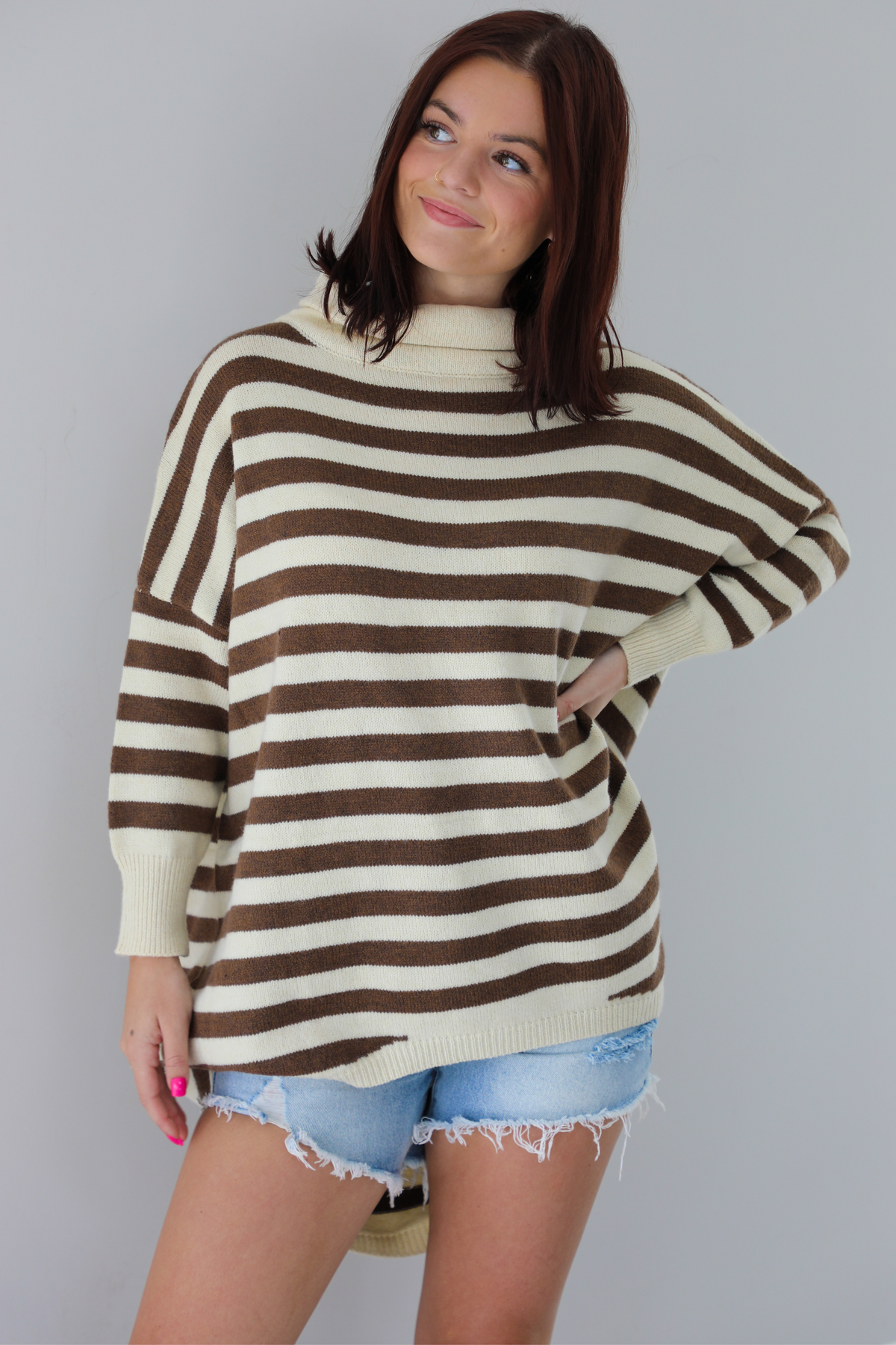 Autumn Time Sweater Tunic: Ivory/Taupe