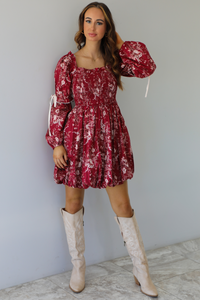 Tea Garden Dreaming Dress: Burgundy/Multi