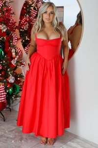 Deck The Halls Midi Dress: Red