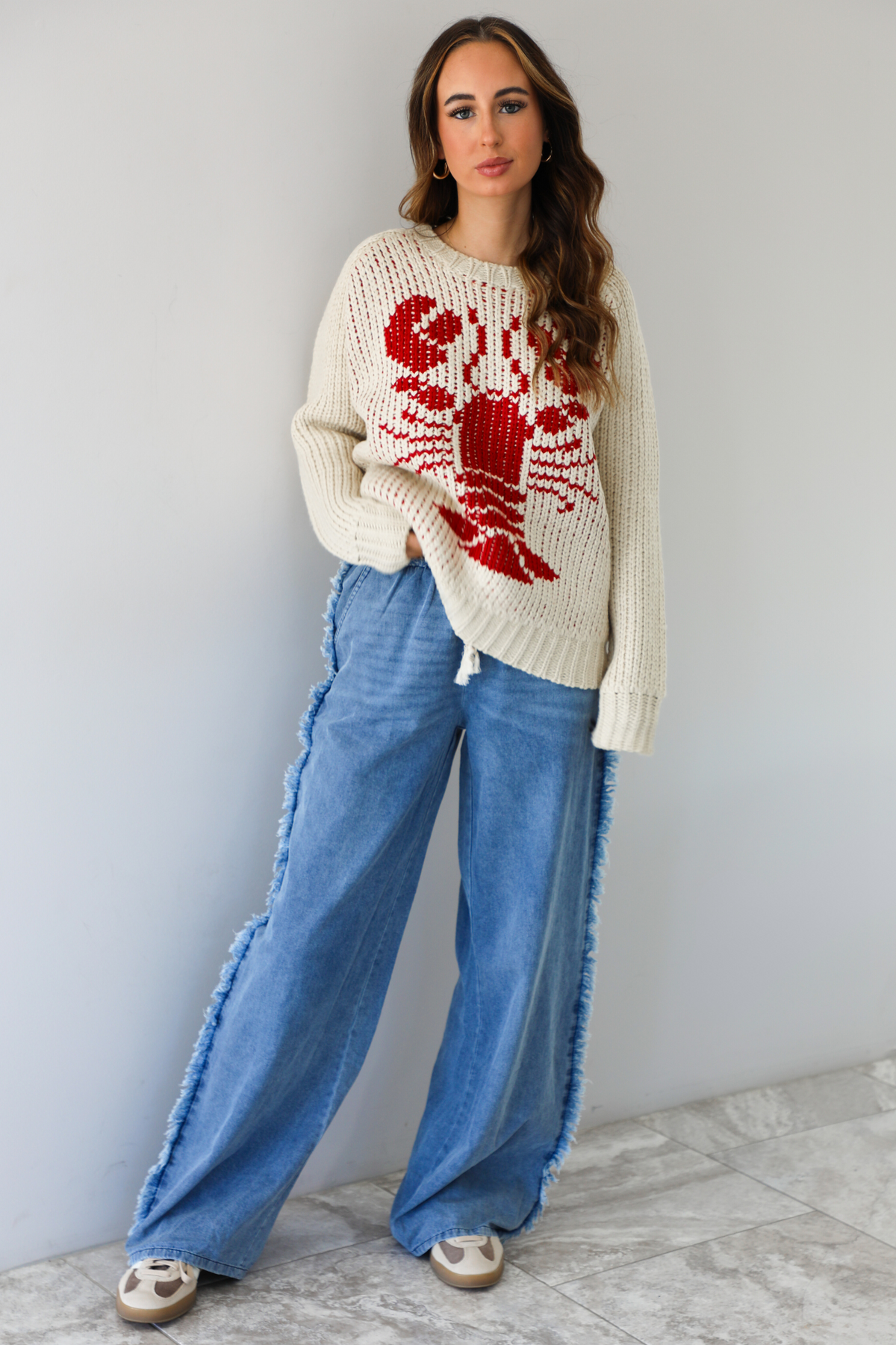 Forever Winter Sweater: Sand/Red