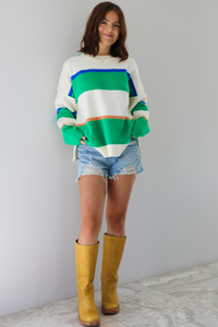 All That's Comfy Sweater: Green/Multi Striped