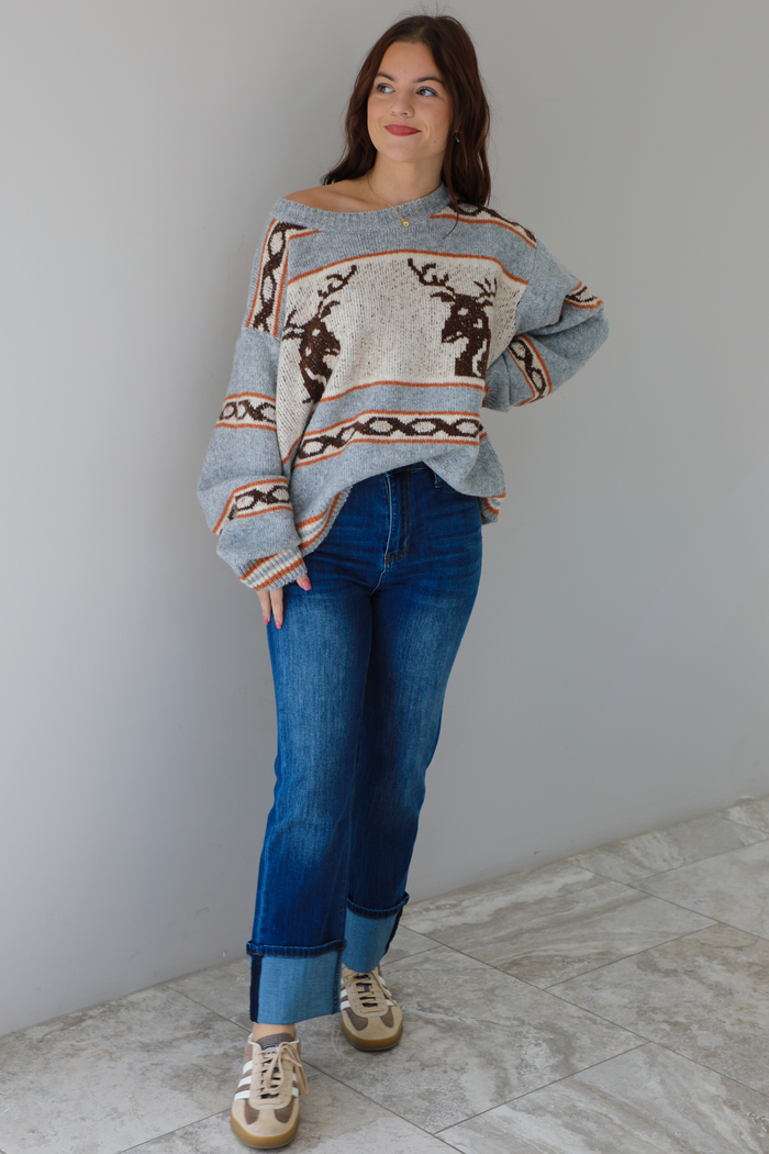 I Know Sweater: Heather Grey/Multi