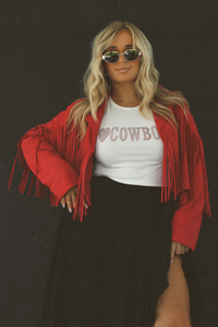 Floor Seats Fringe Jacket: Red