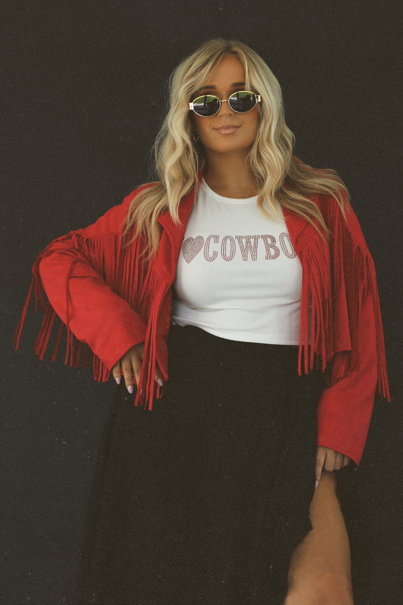 Floor Seats Fringe Jacket: Red