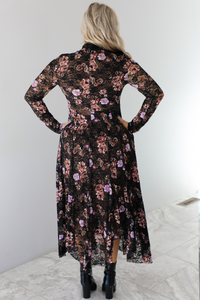 Simply Sweet Midi Dress: Black/Multi Floral