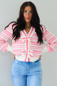 She's All That Stripe Knit Cardigan: Pink/Ivory