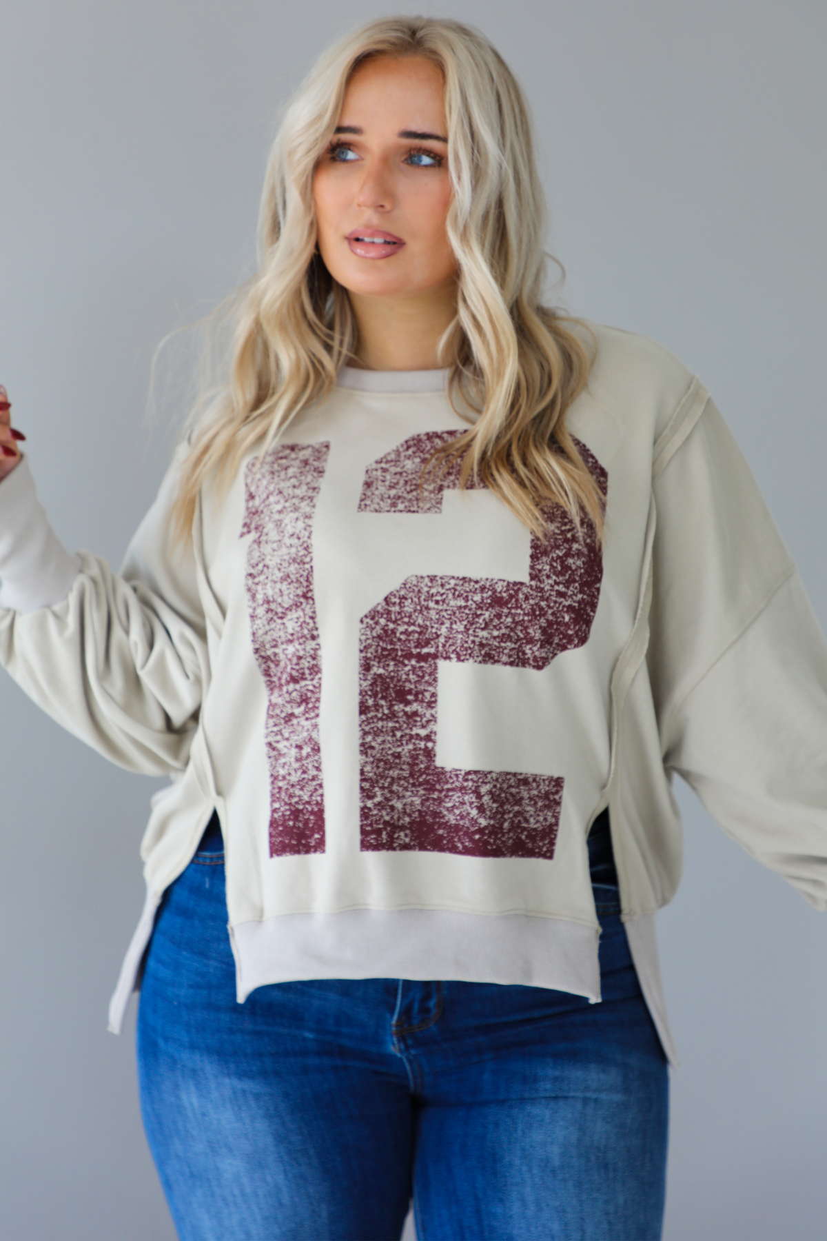 12 Varsity Sweater: Sand/Maroon