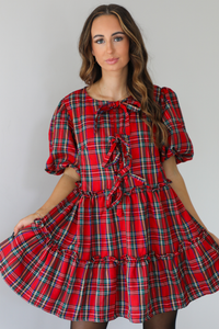 Wish You A Merry Christmas Dress: Red/Plaid