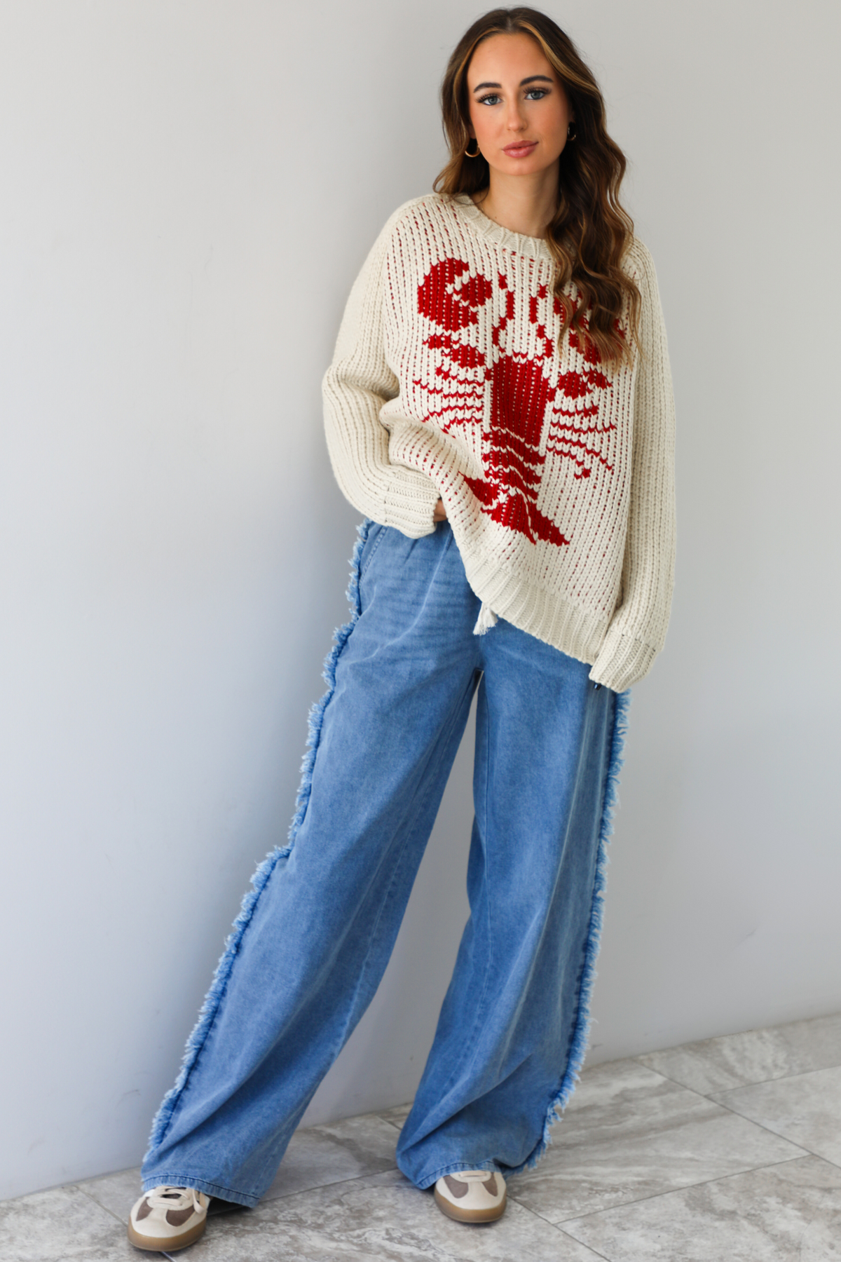 Forever Winter Sweater: Sand/Red