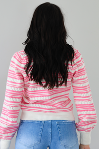 She's All That Stripe Knit Cardigan: Pink/Ivory