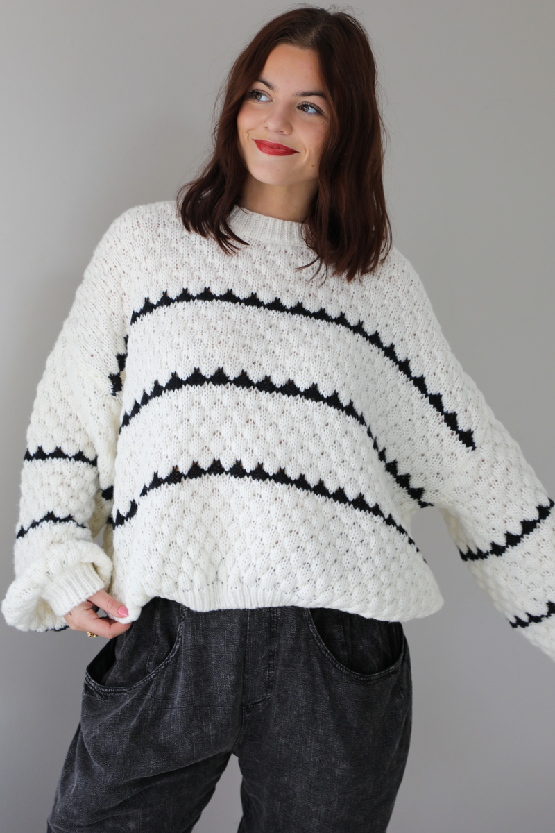 Keep Me Warm Sweater: White/Black