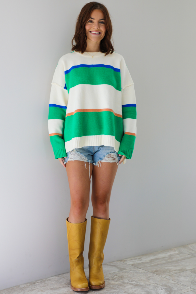 All That's Comfy Sweater: Green/Multi Striped