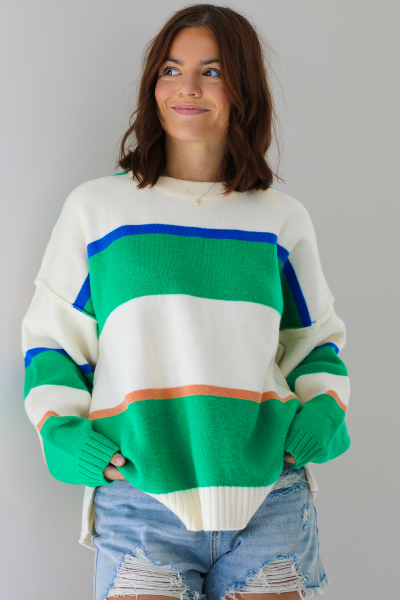 All That's Comfy Sweater: Green/Multi Striped