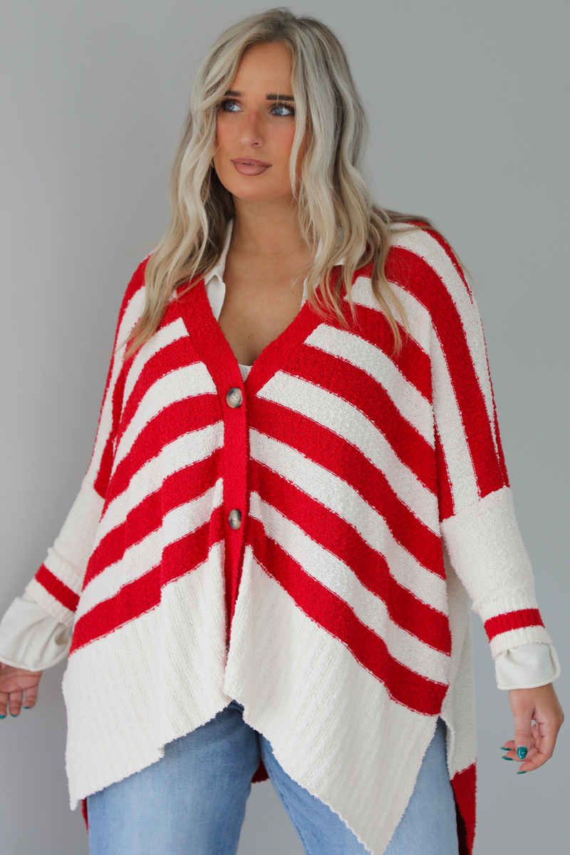 Rustic Vineyard Cardigan: Red/Cream