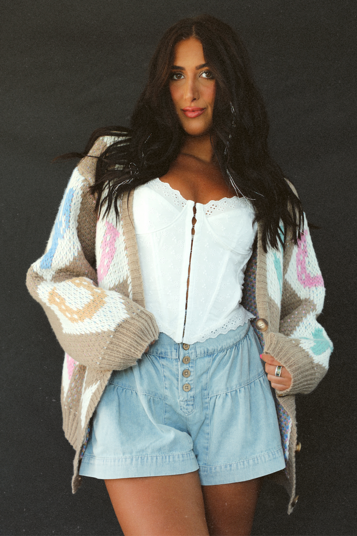 Cowgirl Nights Cardigan: Tan/Multi