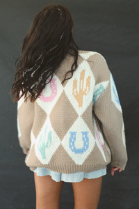 Cowgirl Nights Cardigan: Tan/Multi