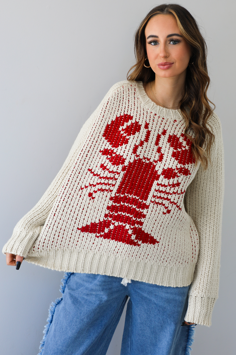 Forever Winter Sweater: Sand/Red