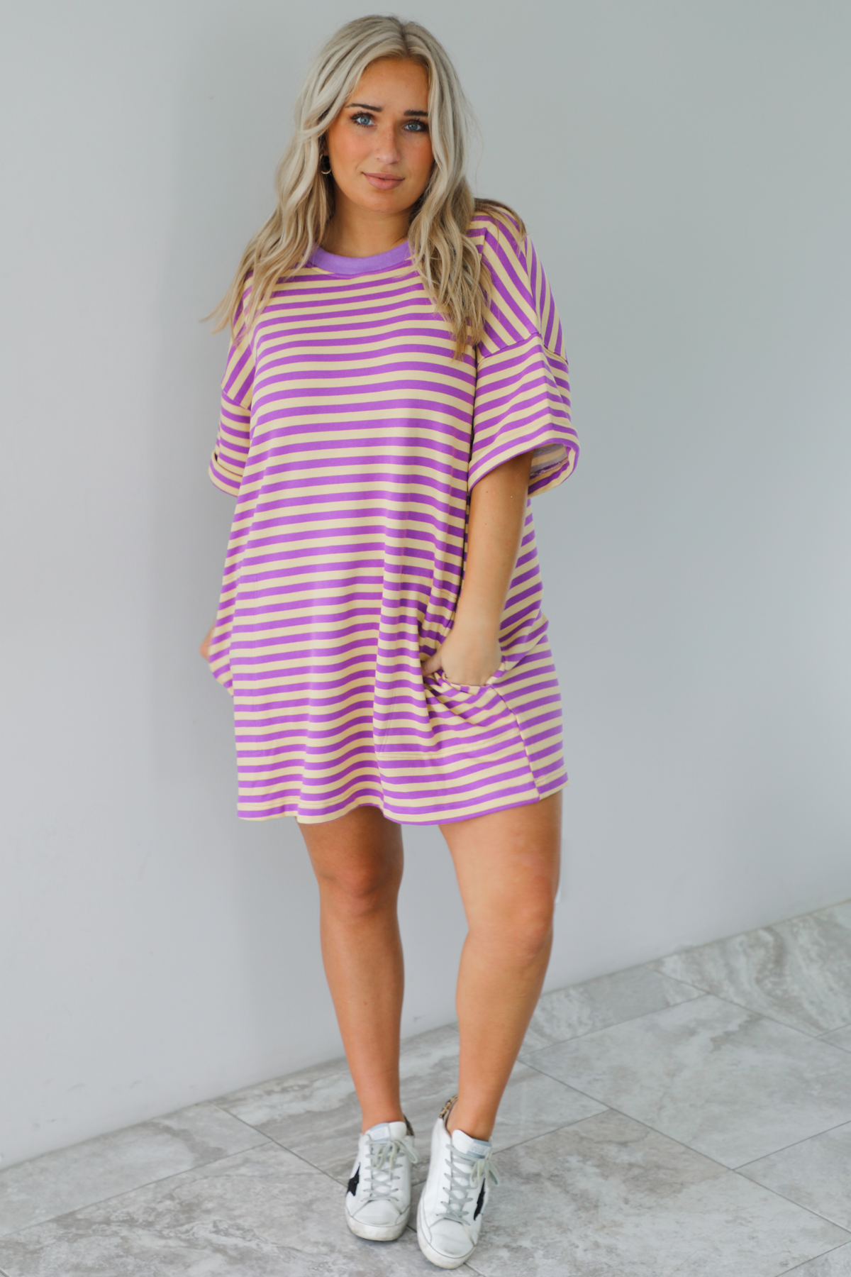 RESTOCK: Easy Does It Tunic: Yellow/Purple