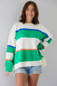 All That's Comfy Sweater: Green/Multi Striped