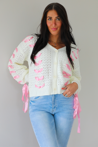 So Darling Cardigan: White/Pink