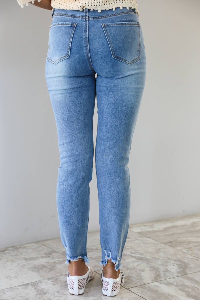 Julianna Tapered Denim Raw Hem Jeans: Denim