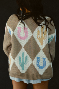 Cowgirl Nights Cardigan: Tan/Multi