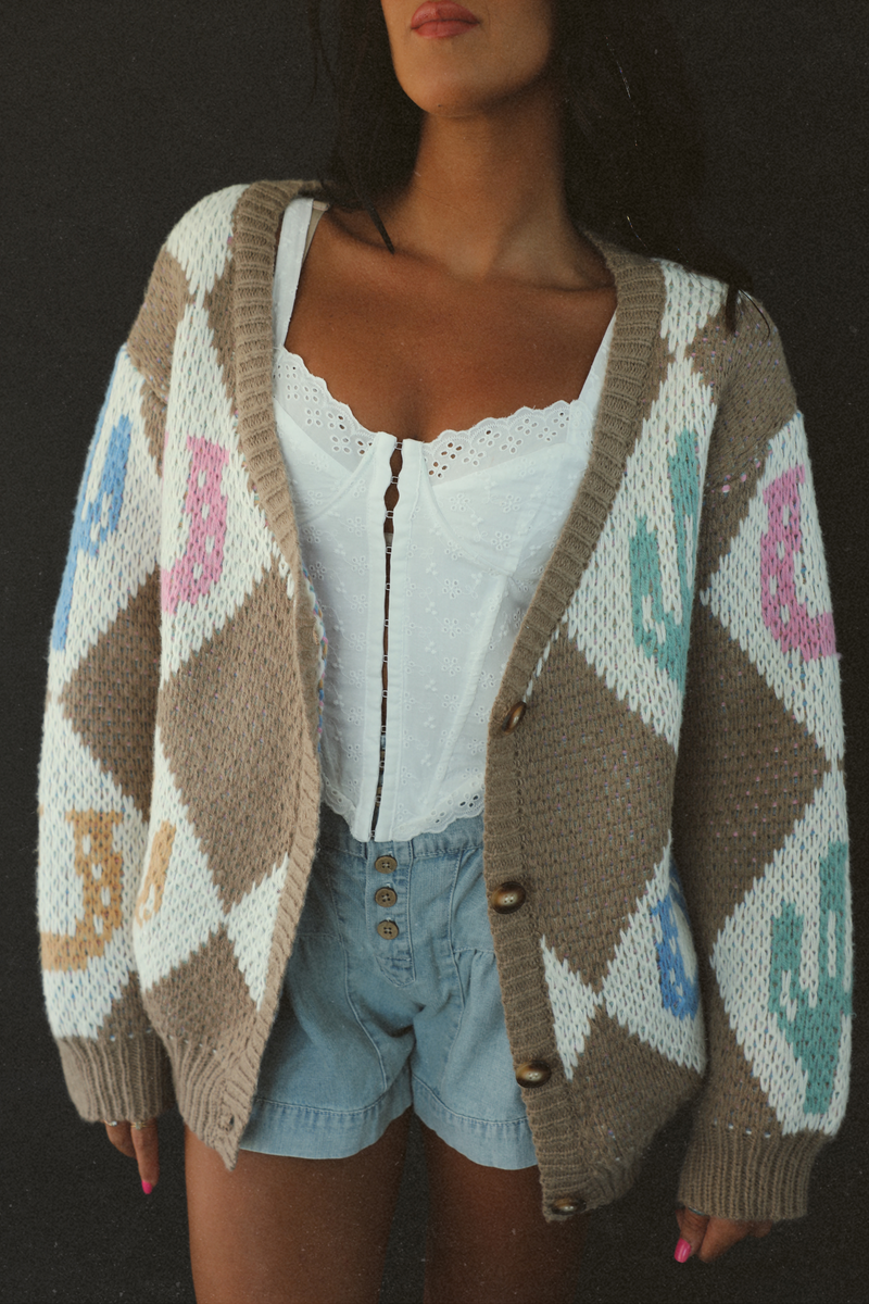 Cowgirl Nights Cardigan: Tan/Multi