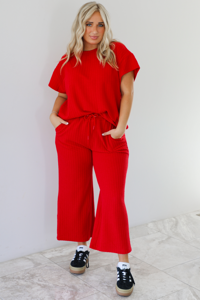 Beautifully You Waffle Knit Set: Red