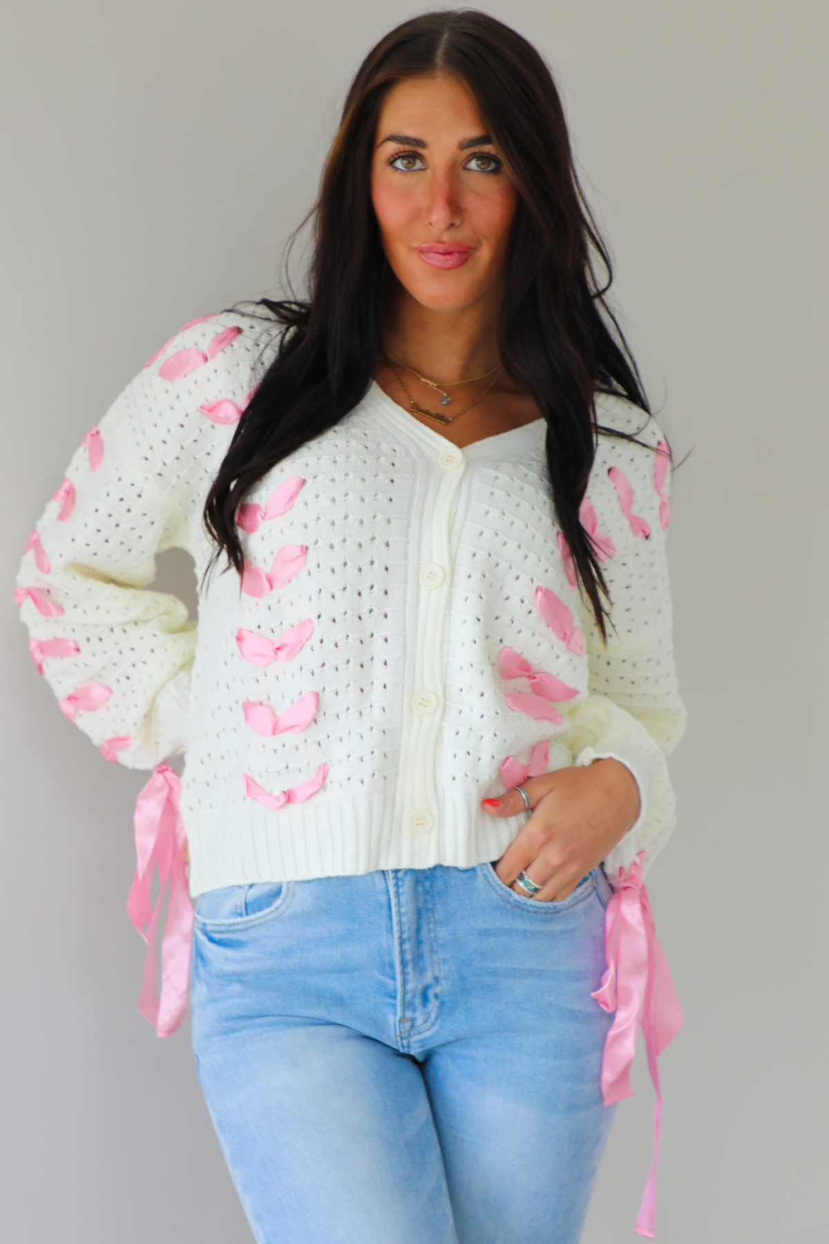 So Darling Cardigan: White/Pink