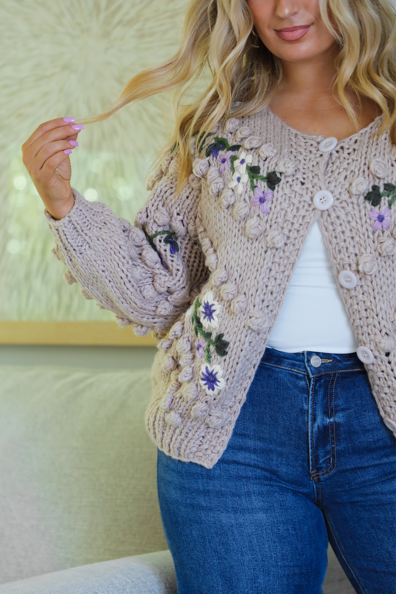 Follow Along Cardigan: Taupe/Multi