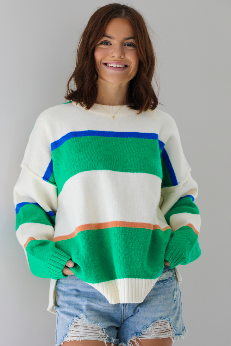 All That's Comfy Sweater: Green/Multi Striped