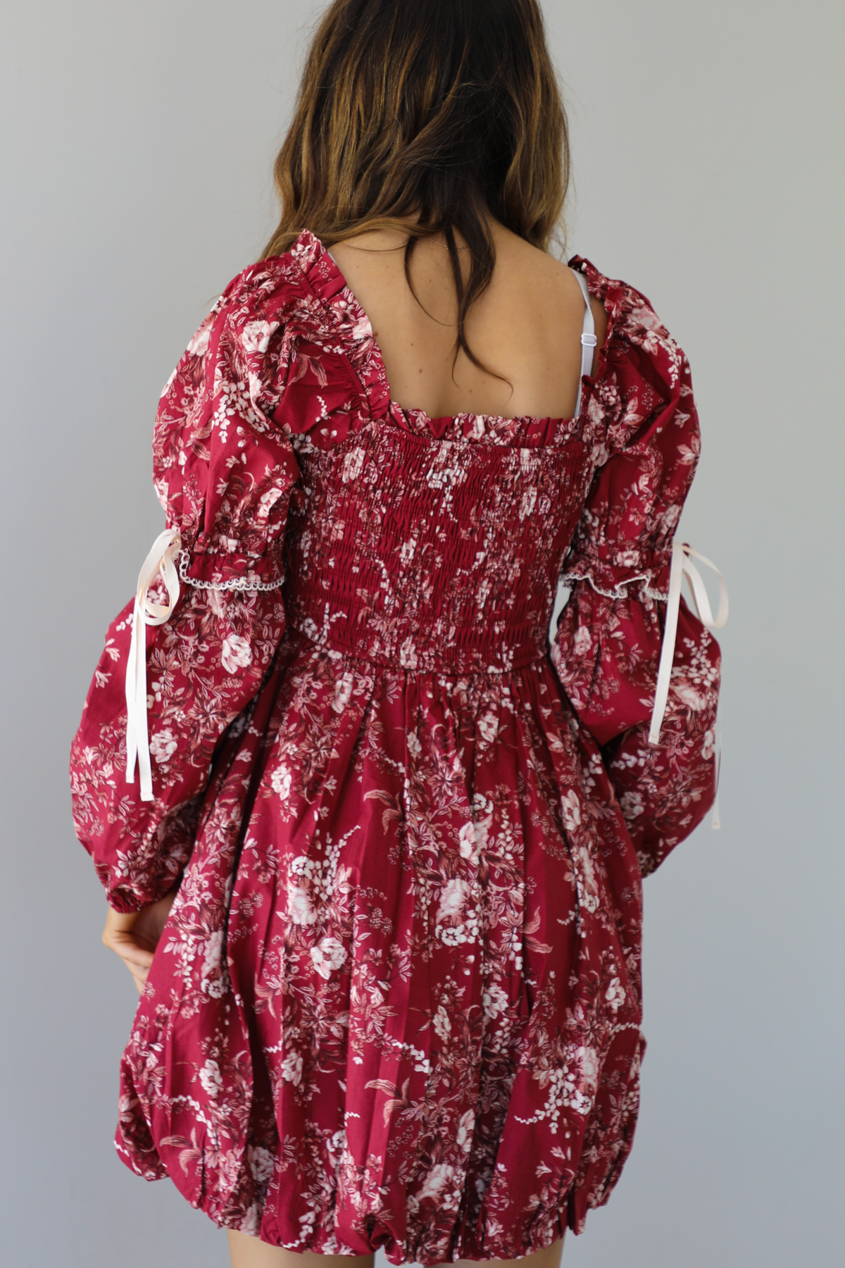 Tea Garden Dreaming Dress: Burgundy/Multi