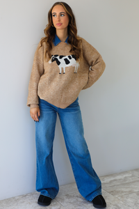 "Look Cows" Sweater: Mocha/Multi