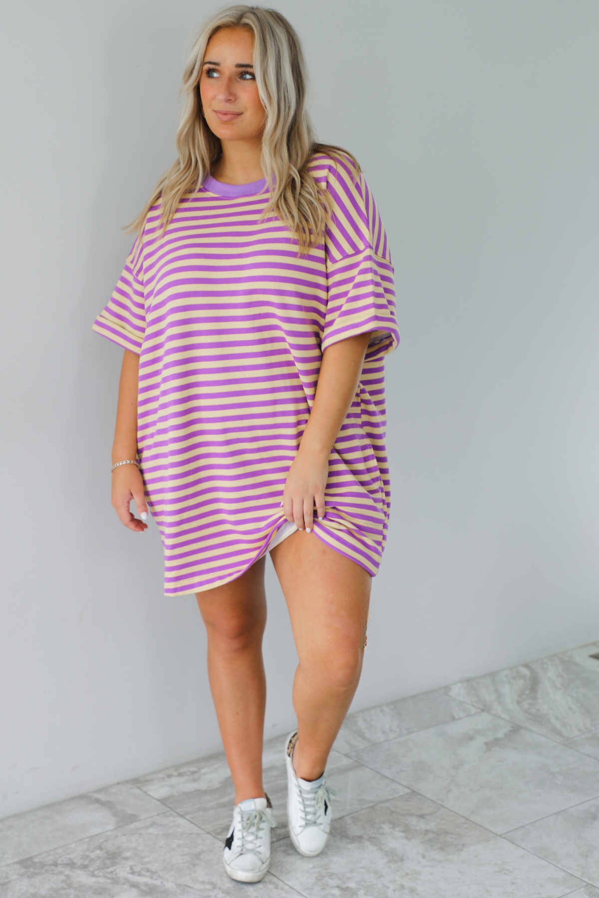 RESTOCK: Easy Does It Tunic: Yellow/Purple