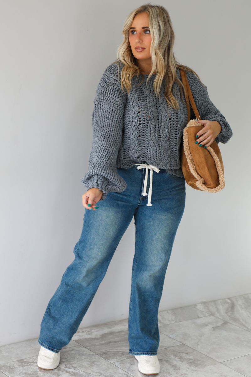 Harvest Cutie Chunky Knit Sweater: Grey