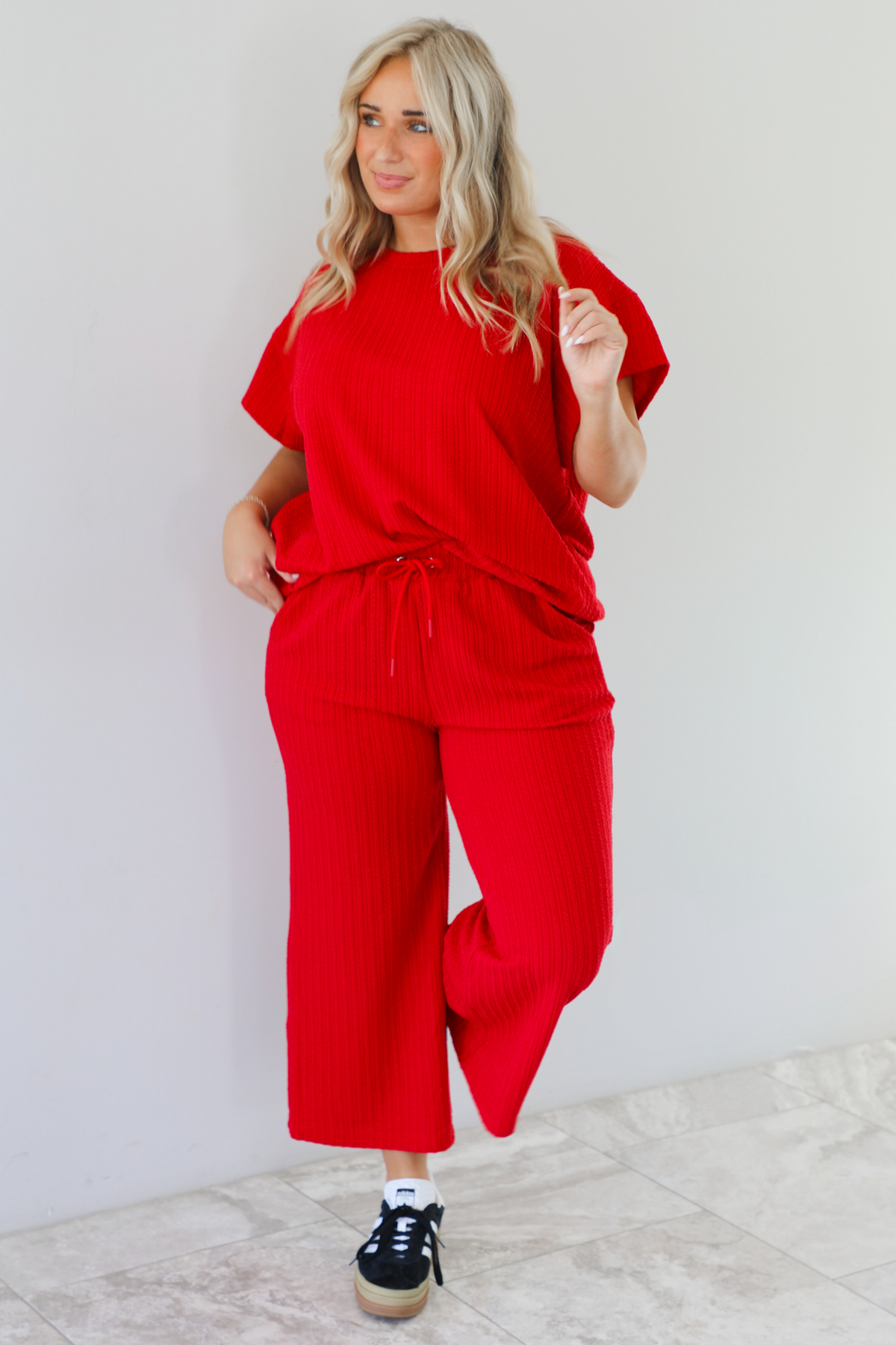 Beautifully You Waffle Knit Set: Red