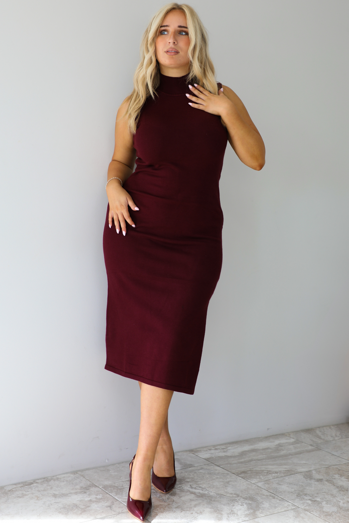 Take Your Time Midi Dress: Burgundy