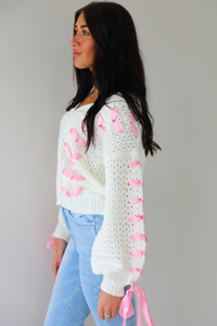 So Darling Cardigan: White/Pink