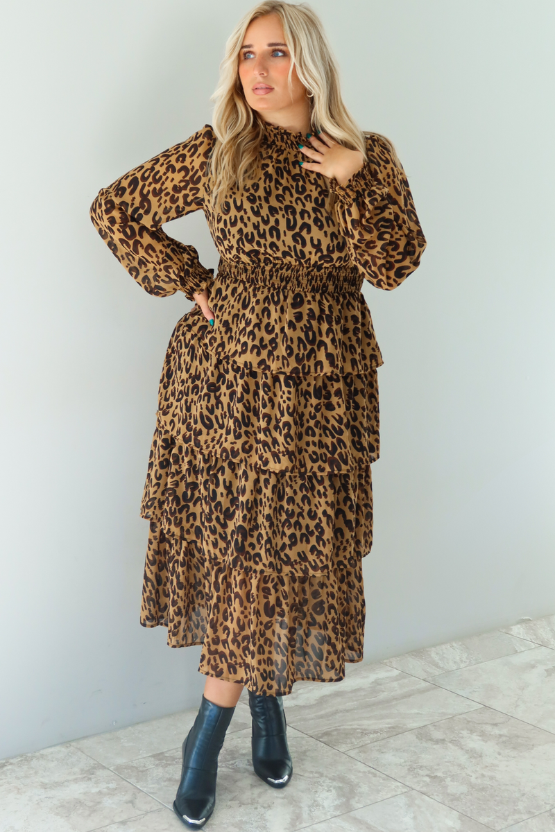 Stay Here Midi Dress: Leopard