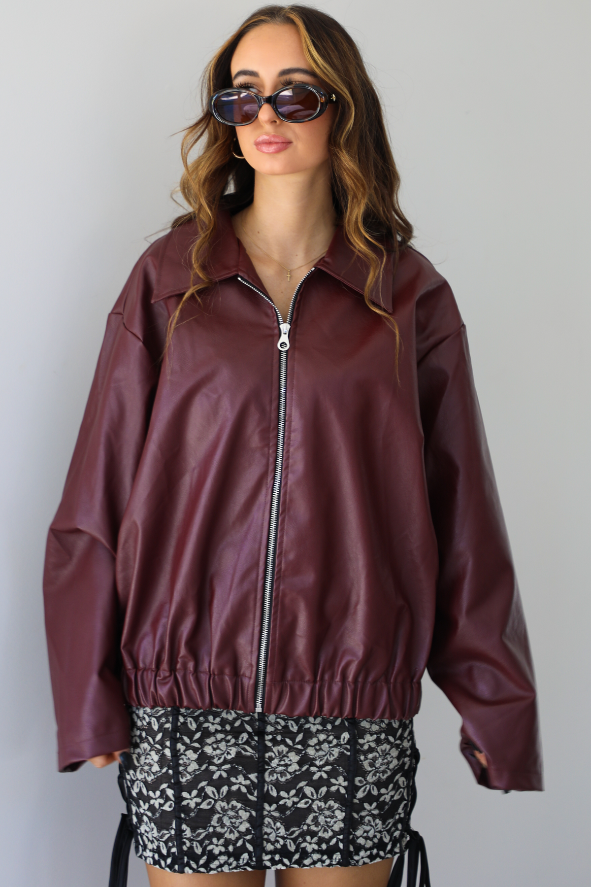 Effortless Edge Leather Jacket: Burgundy